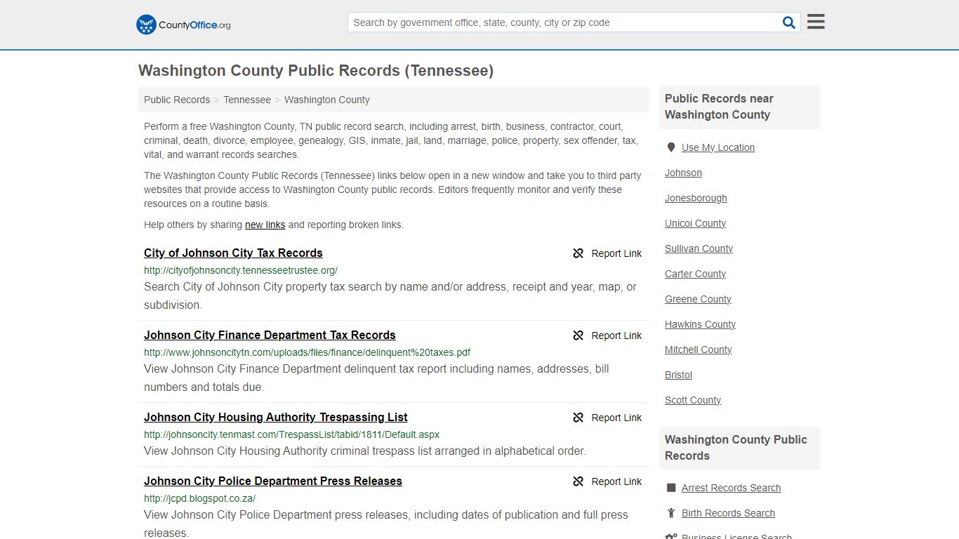 Public Records - Washington County, TN (Business, Criminal, GIS ...